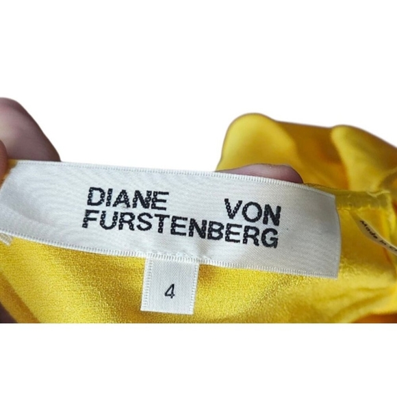 Diane von Furstenberg Yellow Draped Midi Dress Women’s Size 4 Silky Deep V Neck - Picture 6 of 11